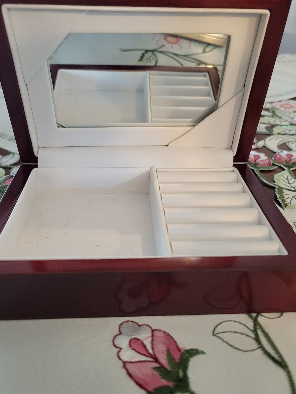 Wood Jewelry Box with Mirror - White Interior